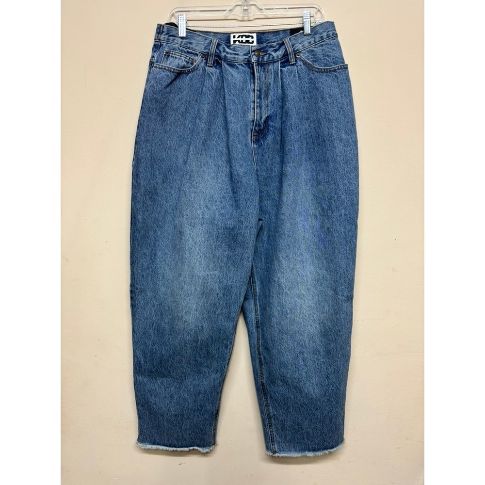 KBB by Kahlana Size 12 High Rise Barrel Leg Denim Cropped‎ Raw Hem Jeans